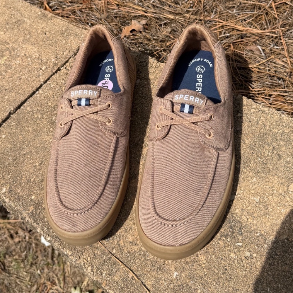 Sperry Mens Bahama II Tan Canvas Boat Shoe Sneaker STS25743 Size 10.5